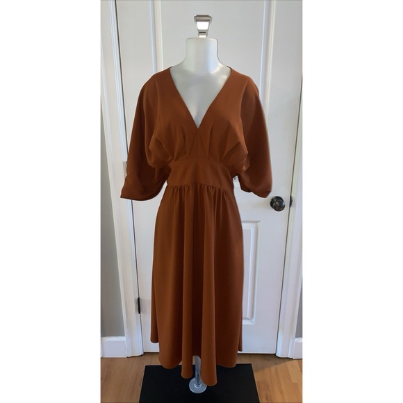 Alexia Admor August Draped Fit & Flare Midi Burnt‎ Rust Dress Size 12 - Picture 2 of 14